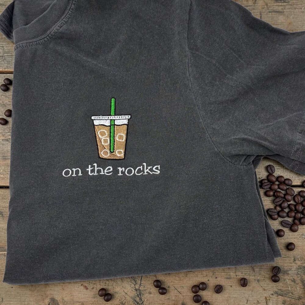 Comfort Colors Embroidered “On the Rocks” Iced Coffee Tee ☕